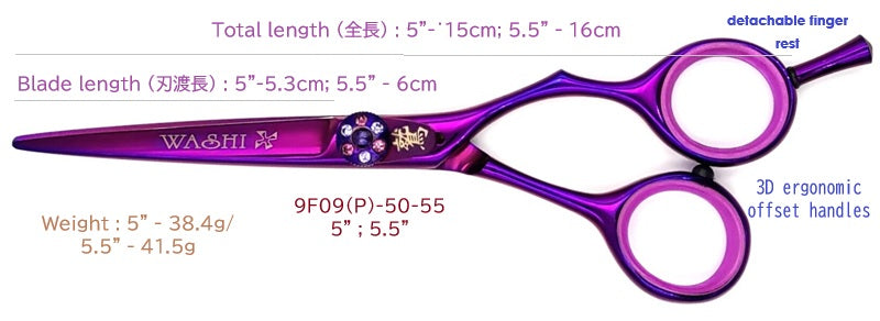 WASHI Hair-Scissors with purple color no. 9F09(P)